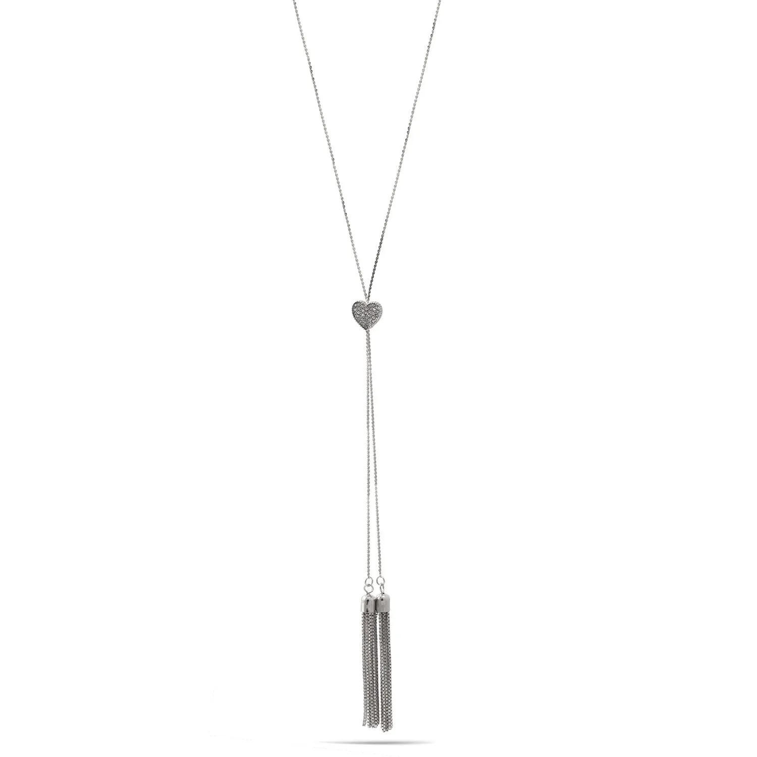 RHODIUM CRYSTAL HEART PENDANT WITH TASSEL NECKLACE #SQ358-0179XRHD (AF1)