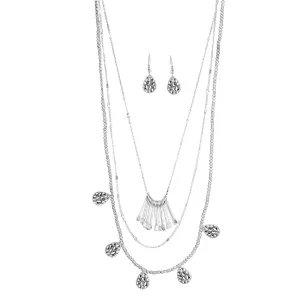 RHODIUM EARRINGS AND LAYERED  NECKLACES SET #SQGN6041513RH (LG13)