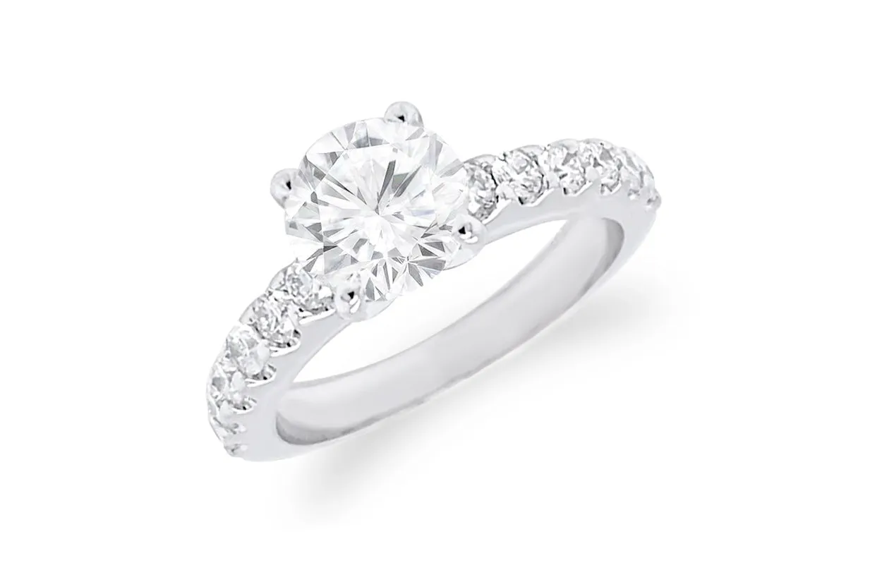 Ring 18kt White Gold Round Center Stone & Diamonds GIA G I1
