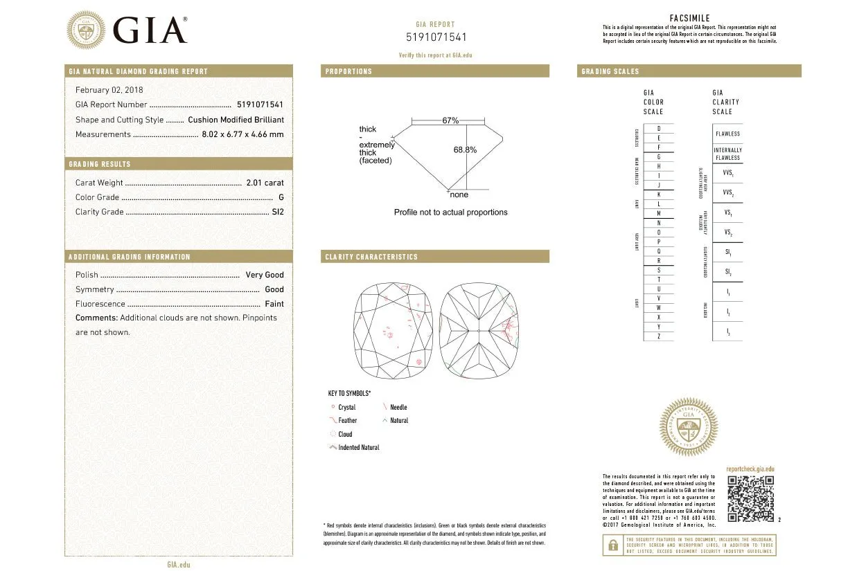 Ring Platinum 2 Trillions & Cushion Diamond 2.01 cts GIA G SI2