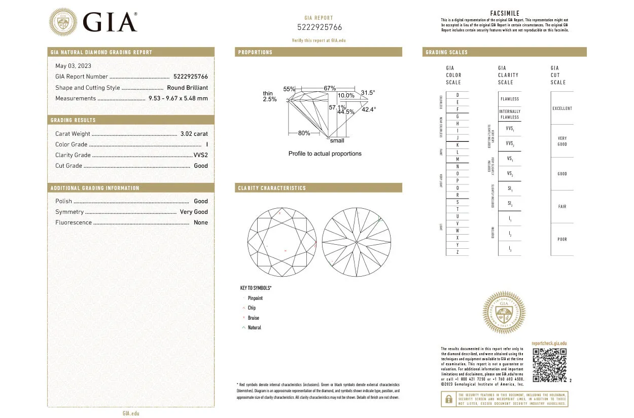 Ring Platinum GIA Round Diamond 3.02cts I VVS2