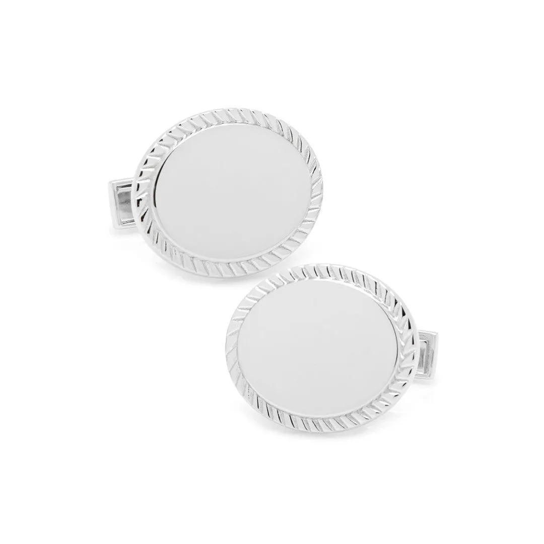 Rope Border Oval Sterling Silver Cufflinks