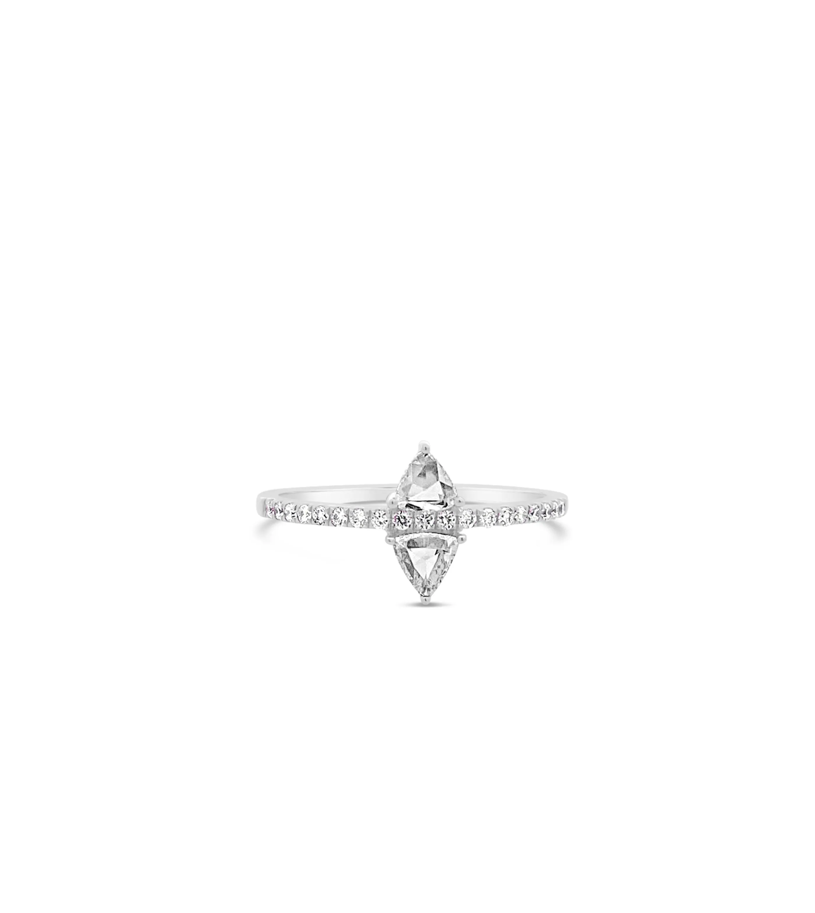 Rose Cut Trillion Diamond North South Ring