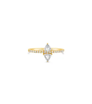 Rose Cut Trillion Diamond North South Ring