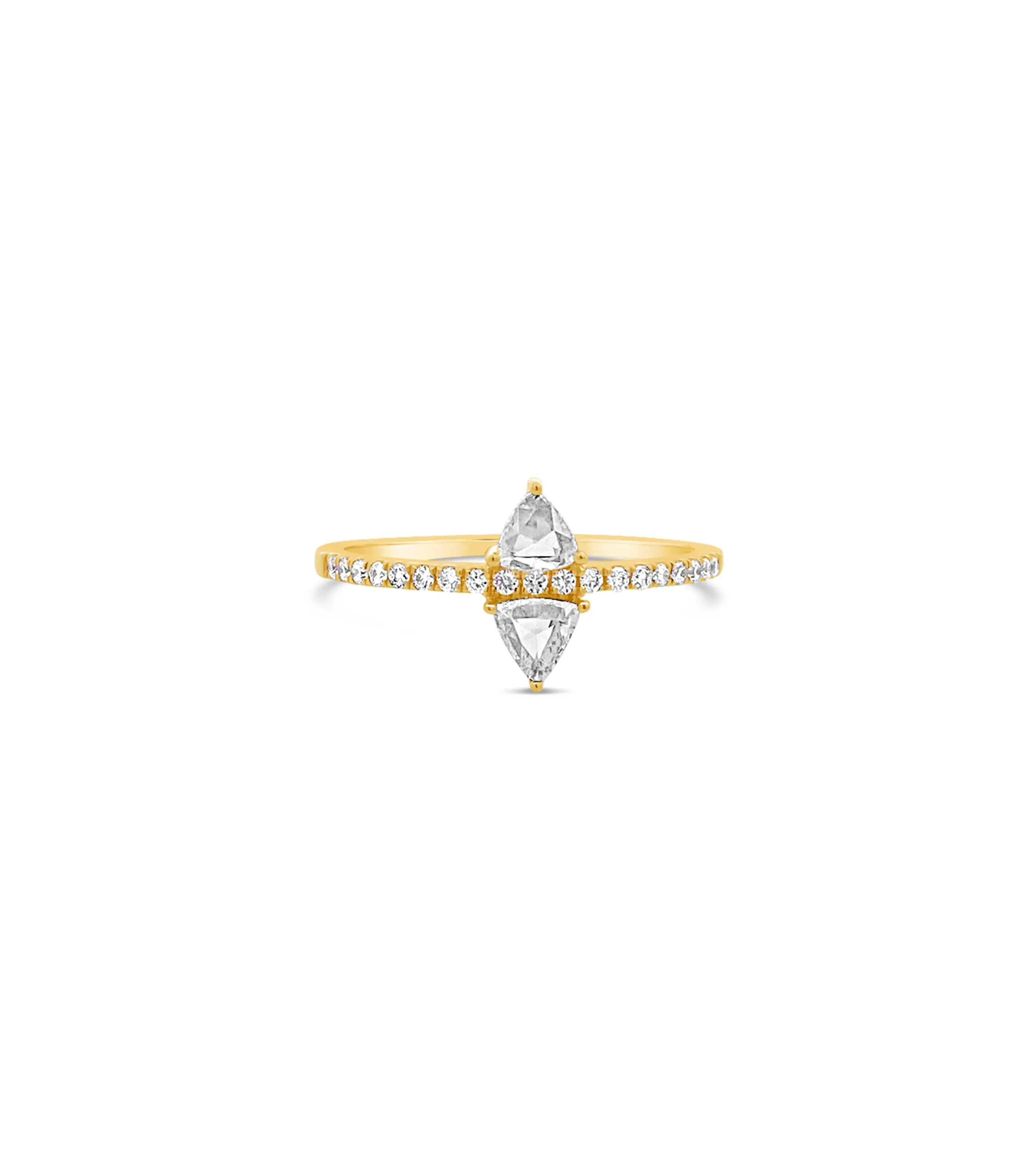 Rose Cut Trillion Diamond North South Ring