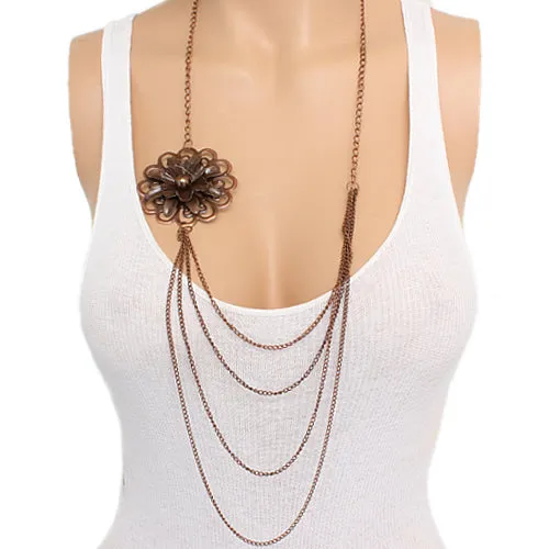 Rose Gold Floral Layered Chain Necklace Set