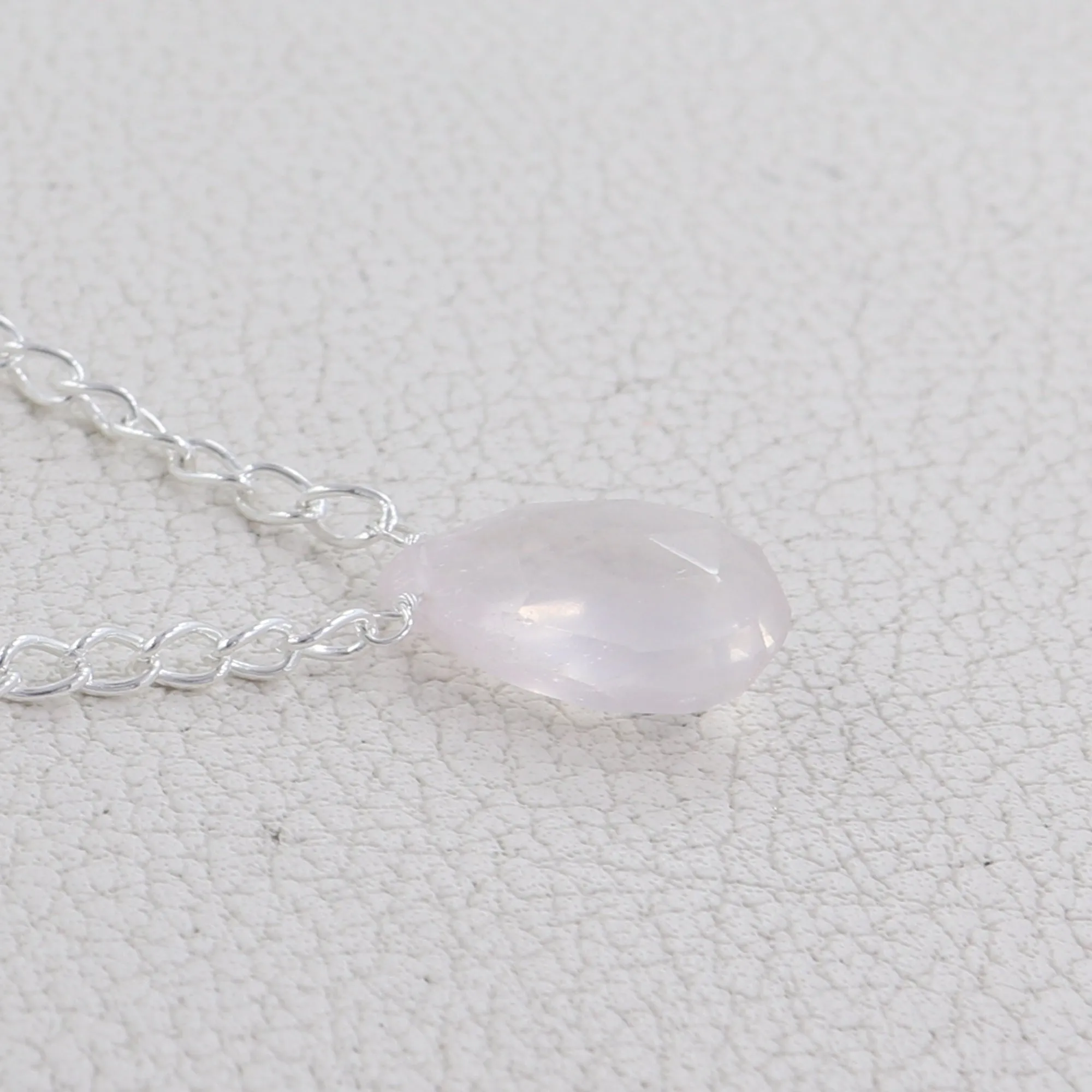 Rose Quartz Gemstone Pear Shape Necklace Gift for Her