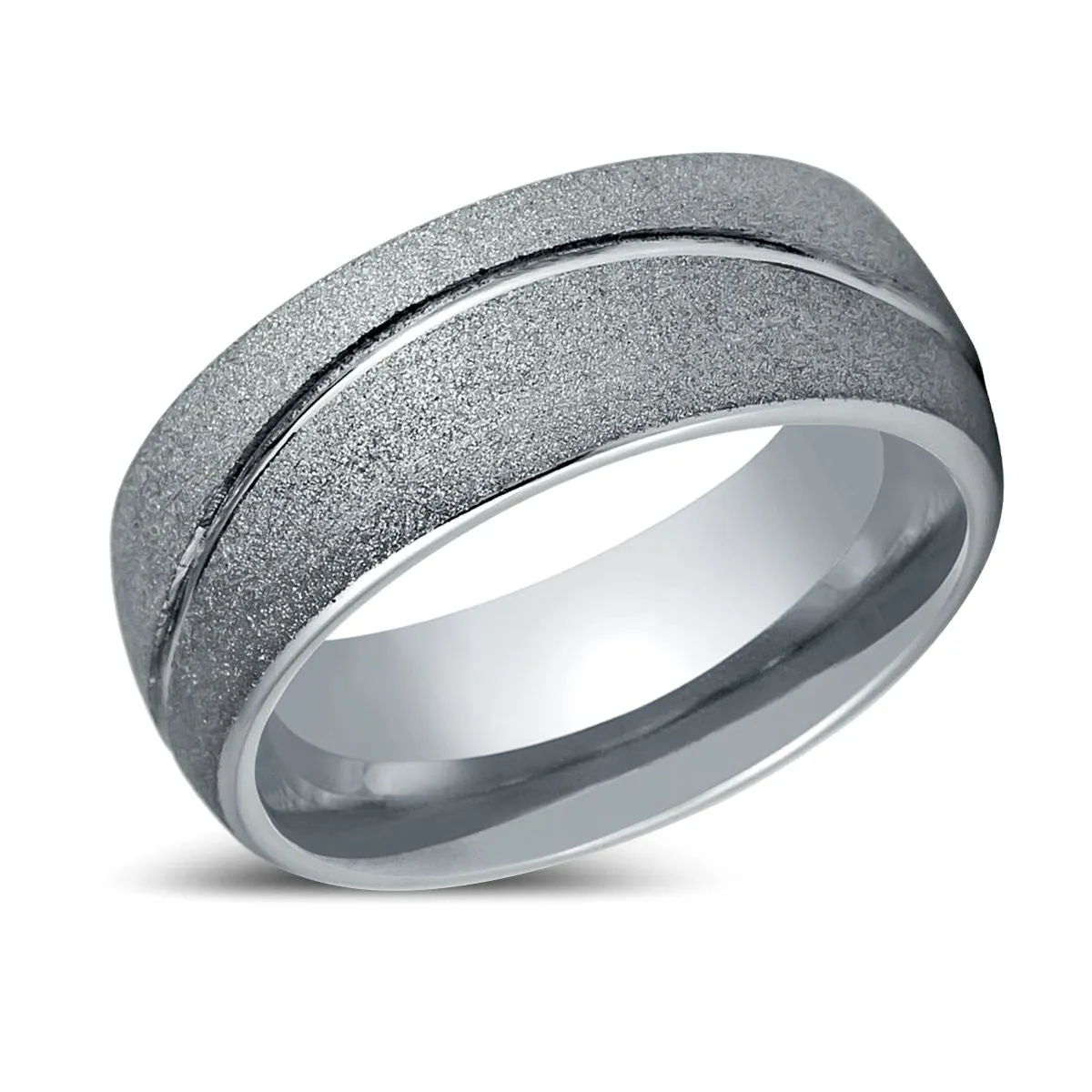 ROUGHZEN | Silver Tungsten Ring, Swirl Design, Frosted Finish