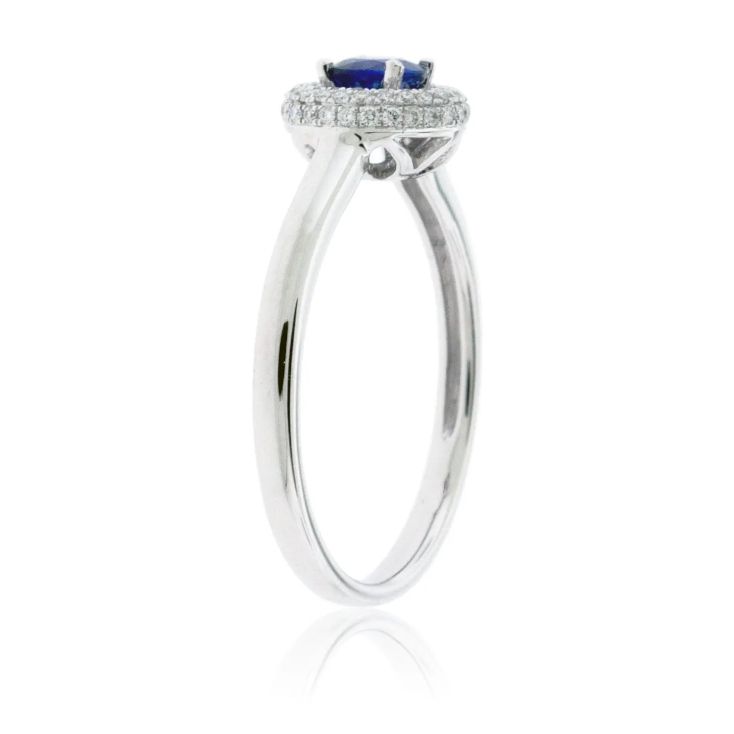 Round Blue Sapphire and Diamond Halo Ring