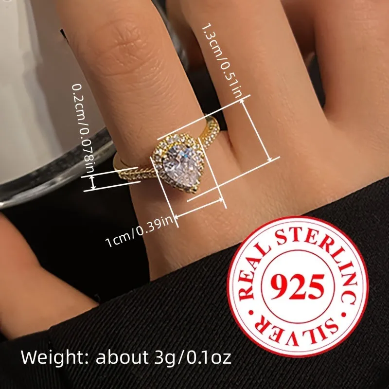 S925 Silver Engagement Ring Set w/Synthetic Zirconia Water Drop Wedding Ring