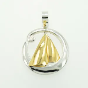 Sails in Wave 14K Gold and Sterling Silver Pendant