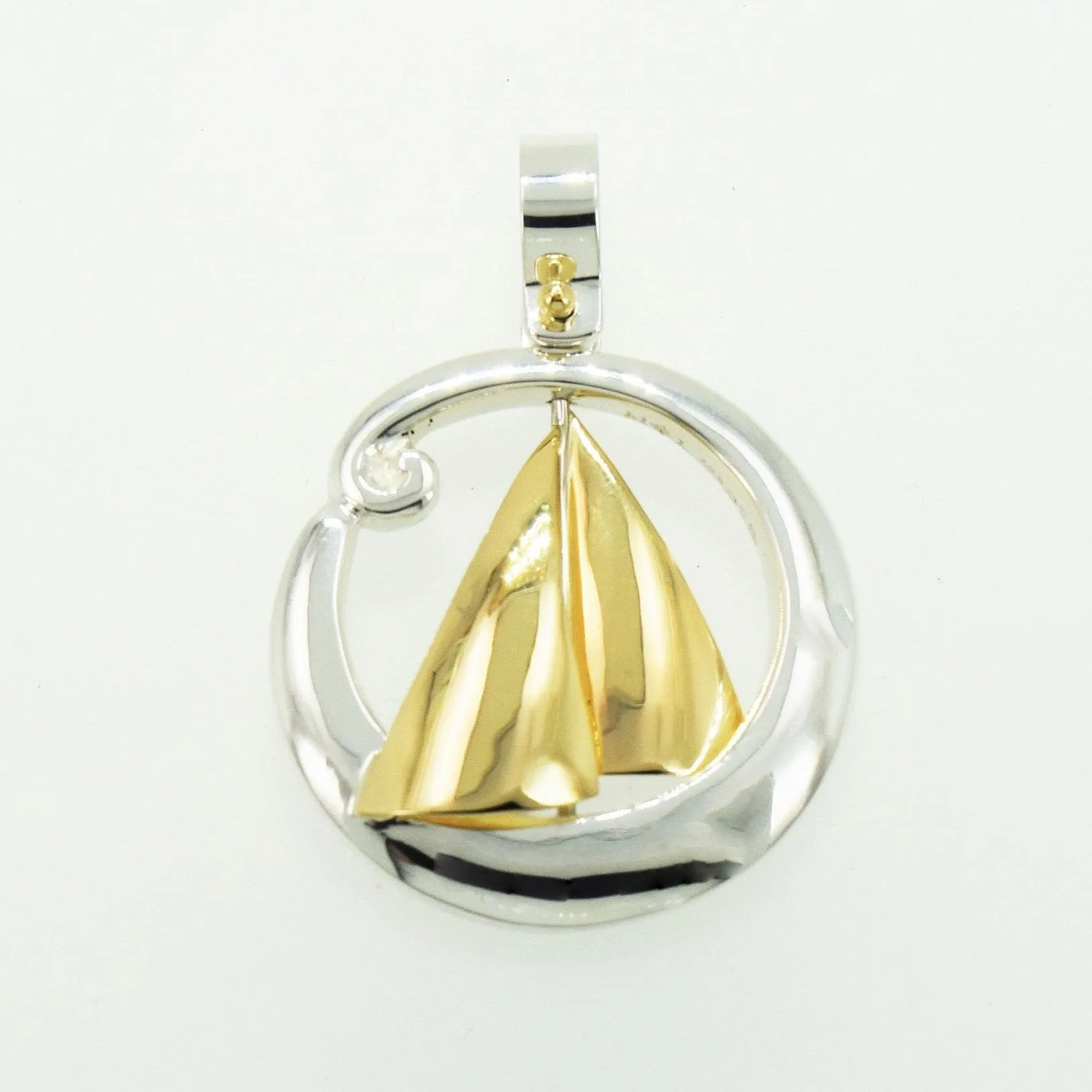 Sails in Wave 14K Gold and Sterling Silver Pendant