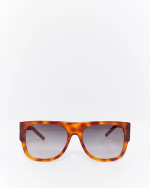Saint Laurent Brown Tortoise Flat Top Sunglasses SL M16