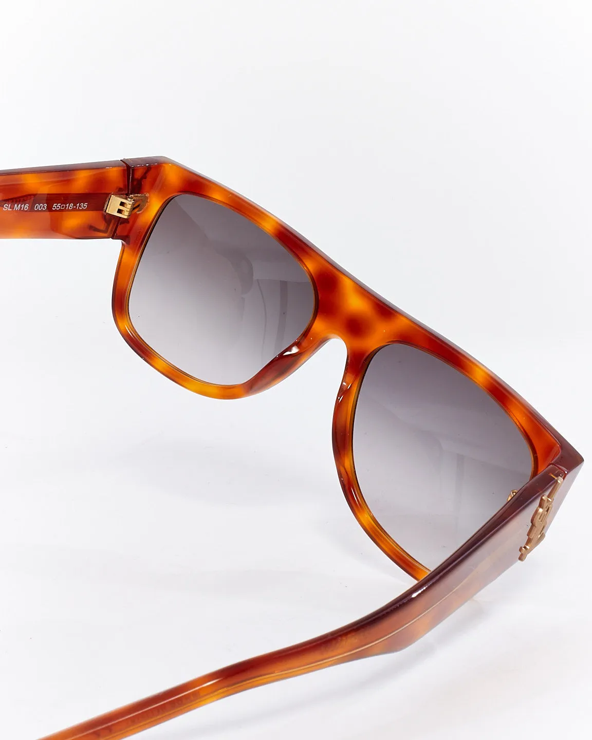Saint Laurent Brown Tortoise Flat Top Sunglasses SL M16