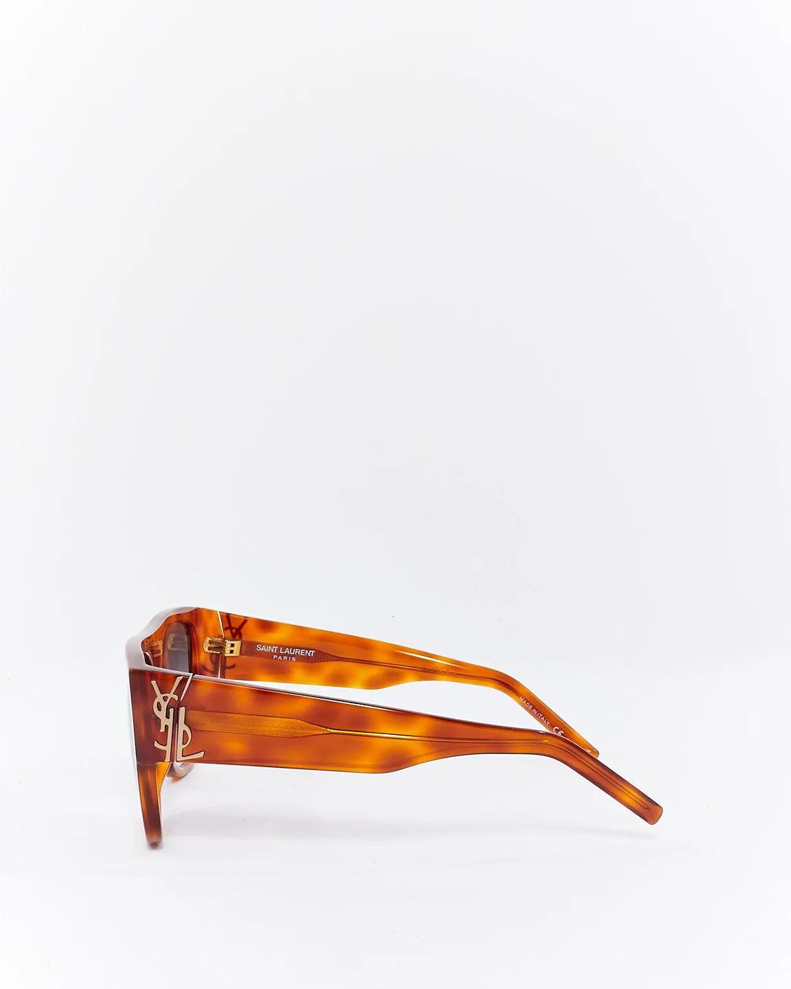Saint Laurent Brown Tortoise Flat Top Sunglasses SL M16