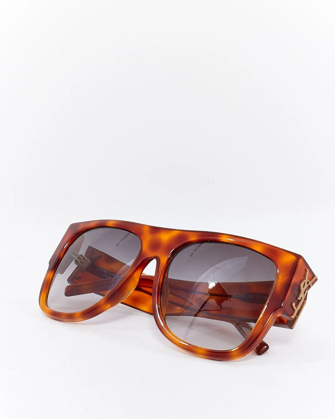 Saint Laurent Brown Tortoise Flat Top Sunglasses SL M16