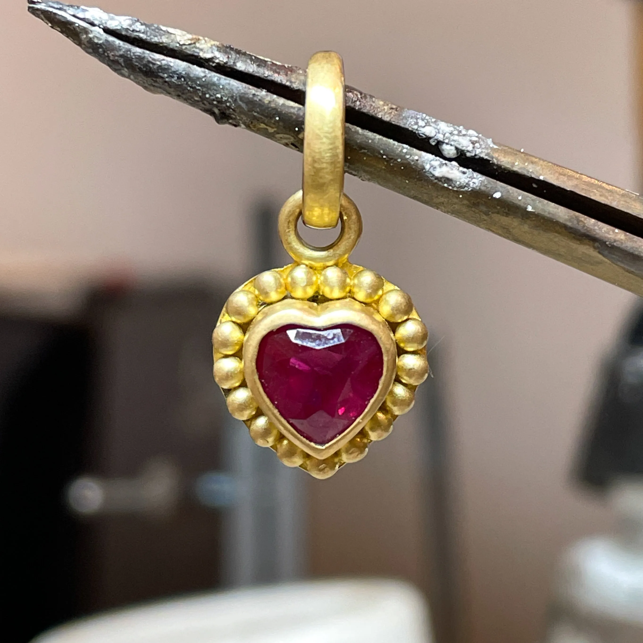 Salome Classic Mini Heart Ruby Pendant in 20K Peach Gold
