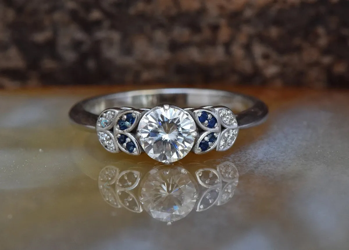 Sapphire leaves ring-Art deco Engagement Ring-Twig engagement ring -Promise ring-Custom Ring-Solid gold ring-Nature ring-Dainty Promise Ring