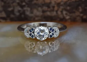 Sapphire leaves ring-Art deco Engagement Ring-Twig engagement ring -Promise ring-Custom Ring-Solid gold ring-Nature ring-Dainty Promise Ring