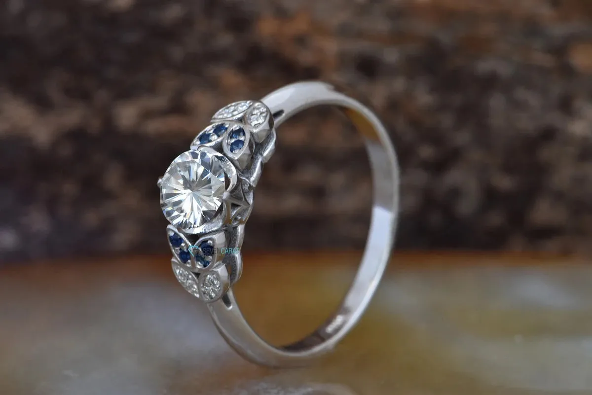 Sapphire leaves ring-Art deco Engagement Ring-Twig engagement ring -Promise ring-Custom Ring-Solid gold ring-Nature ring-Dainty Promise Ring