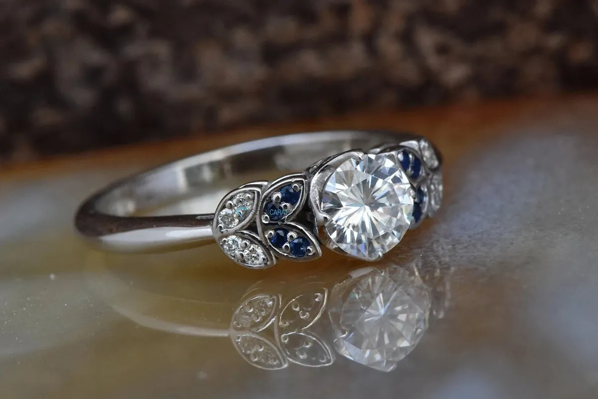 Sapphire leaves ring-Art deco Engagement Ring-Twig engagement ring -Promise ring-Custom Ring-Solid gold ring-Nature ring-Dainty Promise Ring