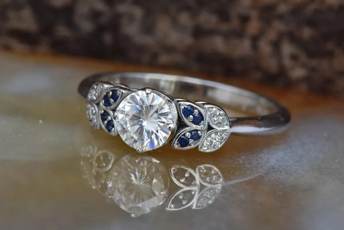 Sapphire leaves ring-Art deco Engagement Ring-Twig engagement ring -Promise ring-Custom Ring-Solid gold ring-Nature ring-Dainty Promise Ring