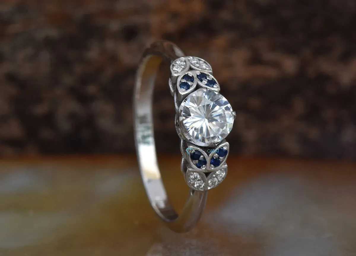 Sapphire leaves ring-Art deco Engagement Ring-Twig engagement ring -Promise ring-Custom Ring-Solid gold ring-Nature ring-Dainty Promise Ring