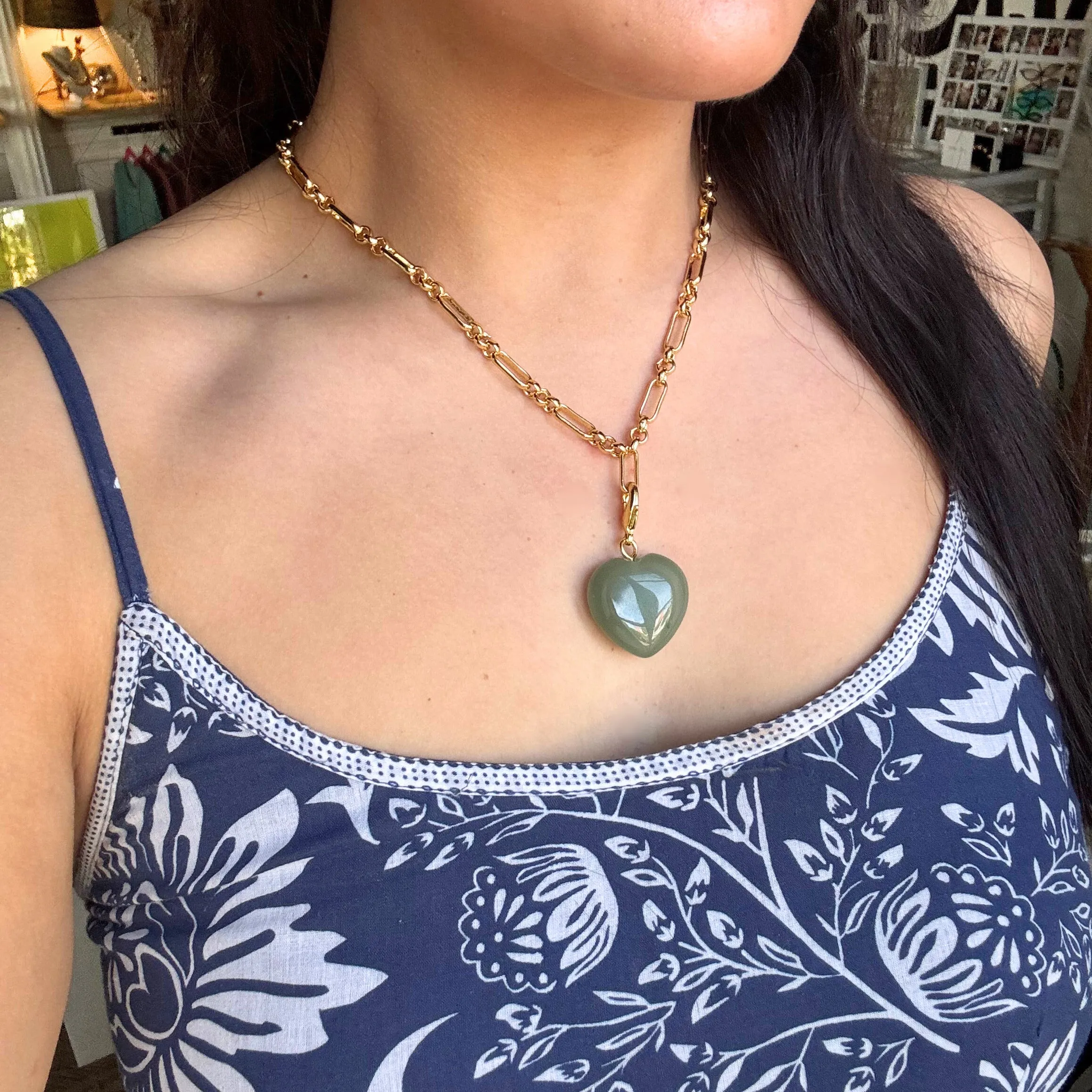 Semi-Precious Heart Pendant Green Aventurine
