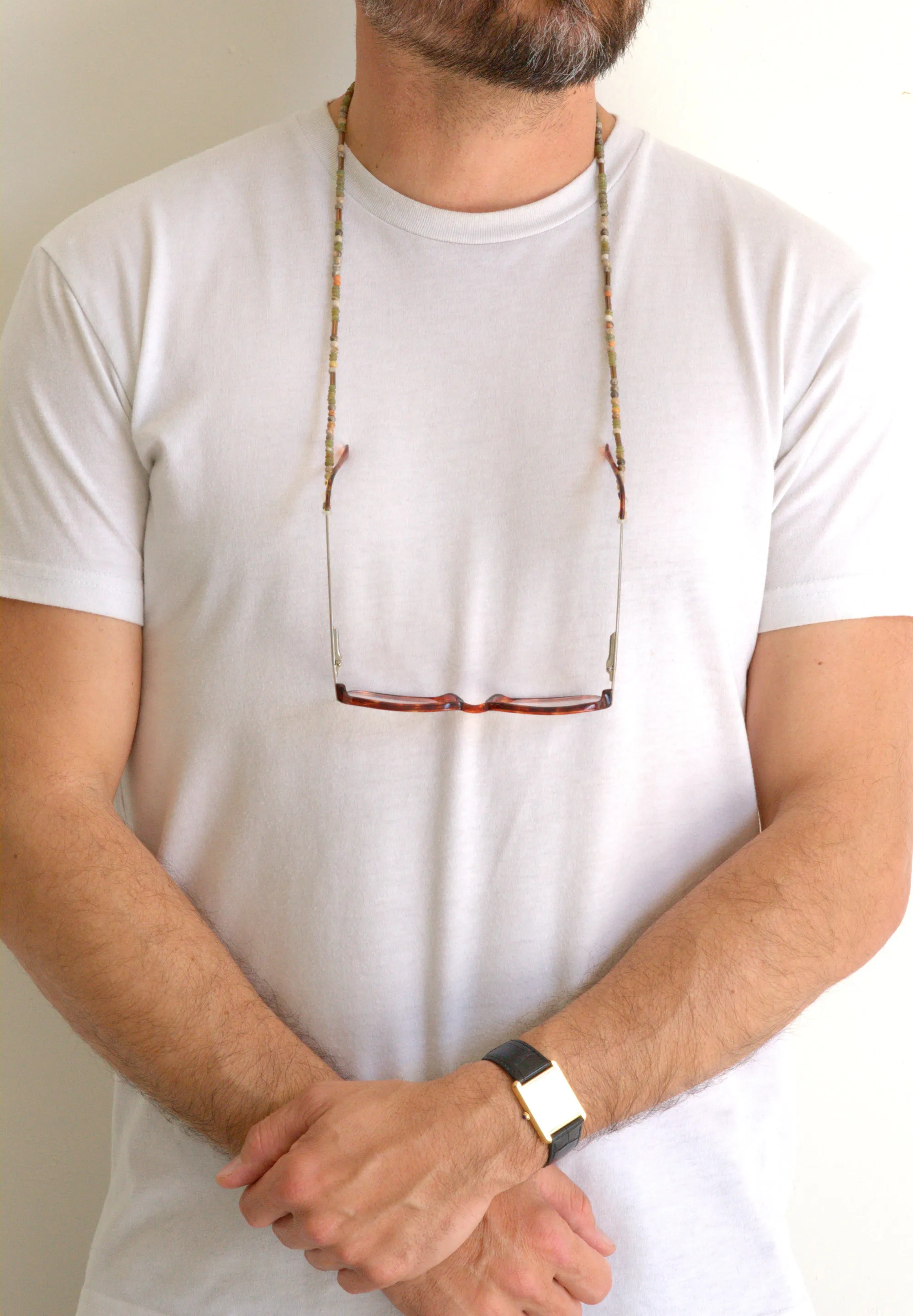 Serpentine and fossilized coral eyeglass chain holder