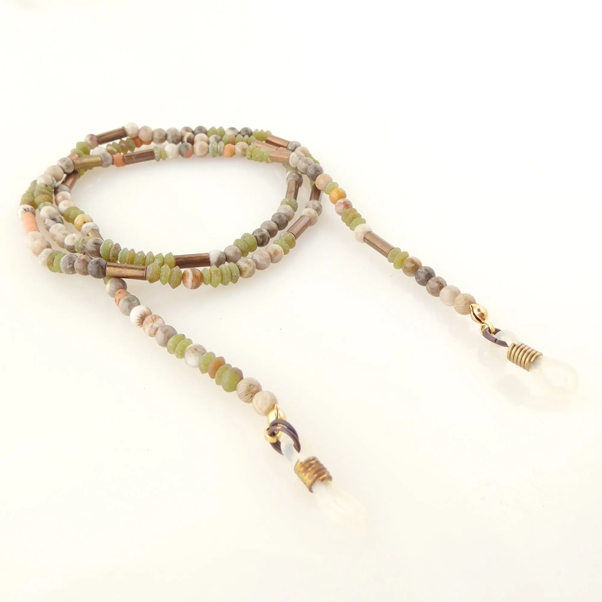 Serpentine and fossilized coral eyeglass chain holder