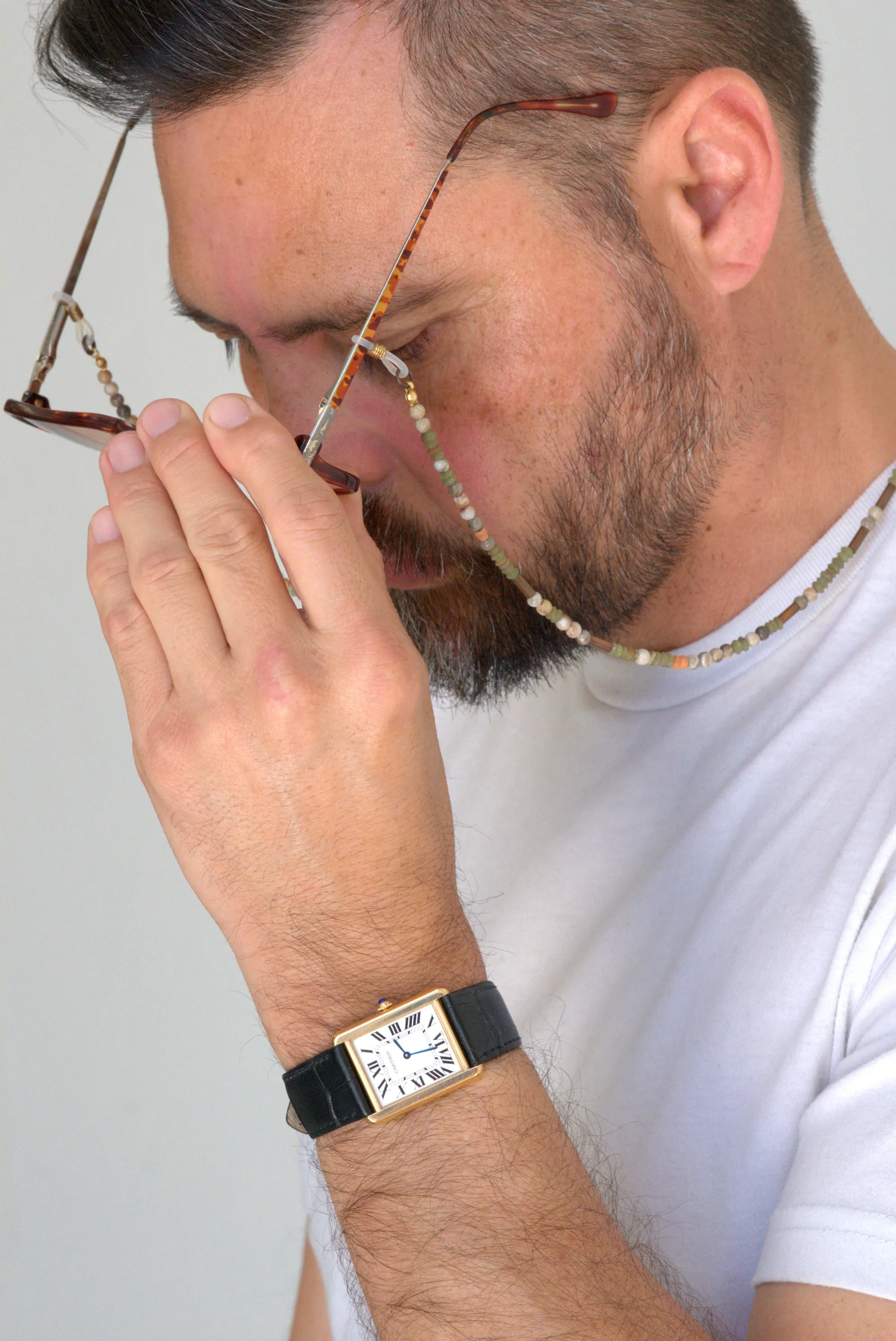 Serpentine and fossilized coral eyeglass chain holder