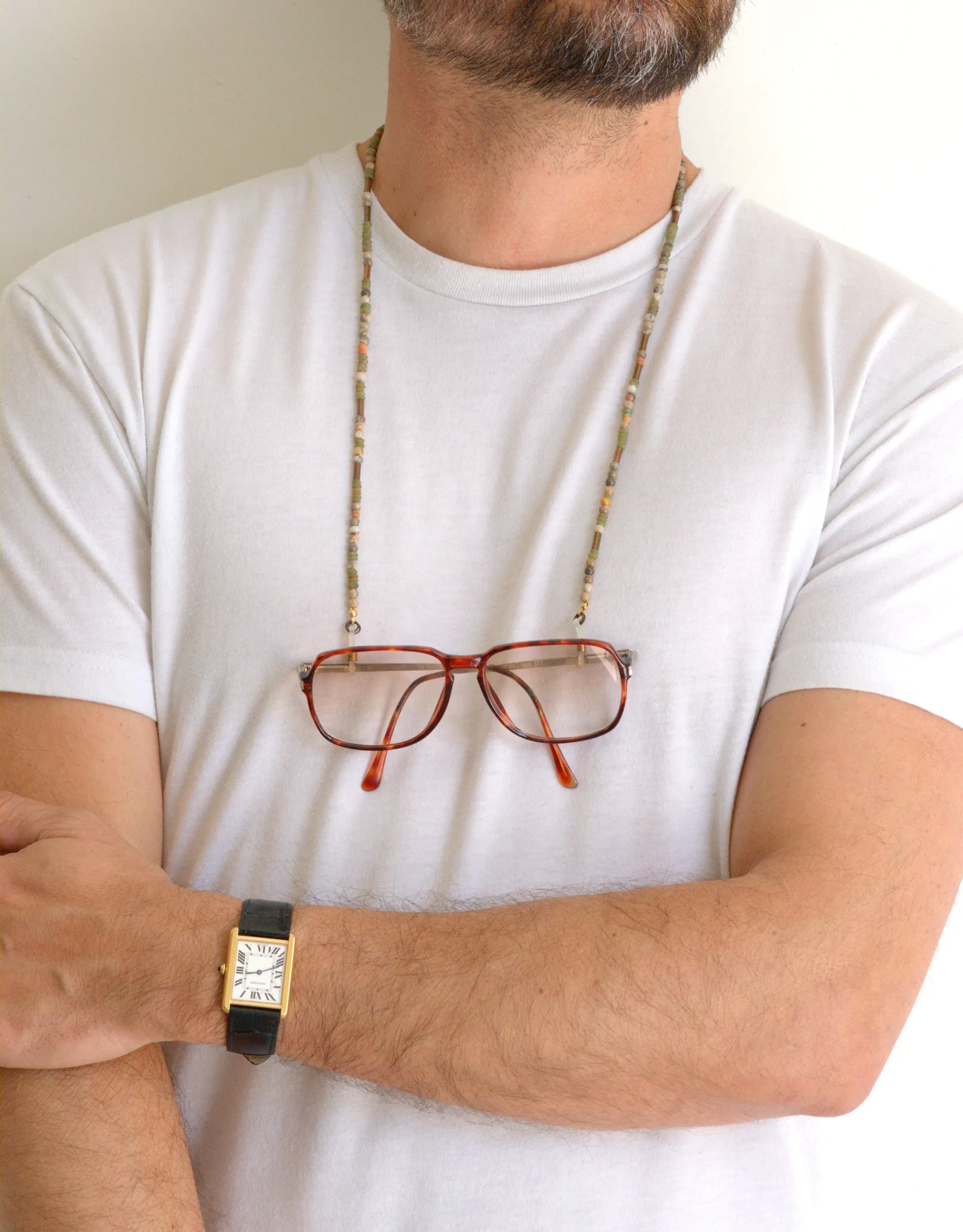 Serpentine and fossilized coral eyeglass chain holder