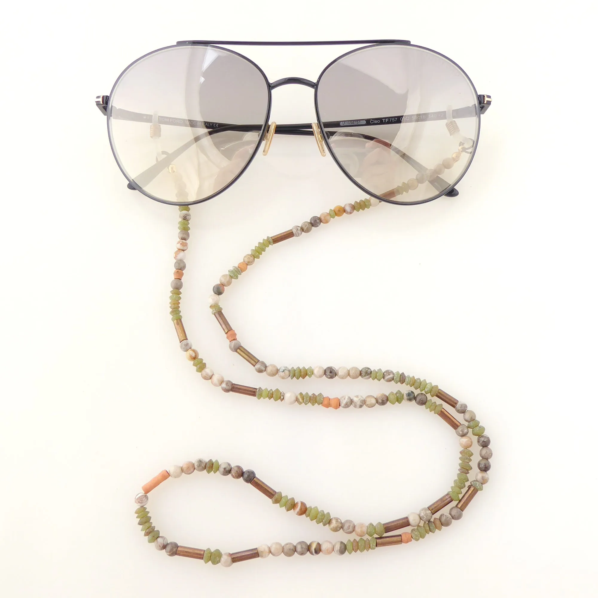 Serpentine and fossilized coral eyeglass chain holder