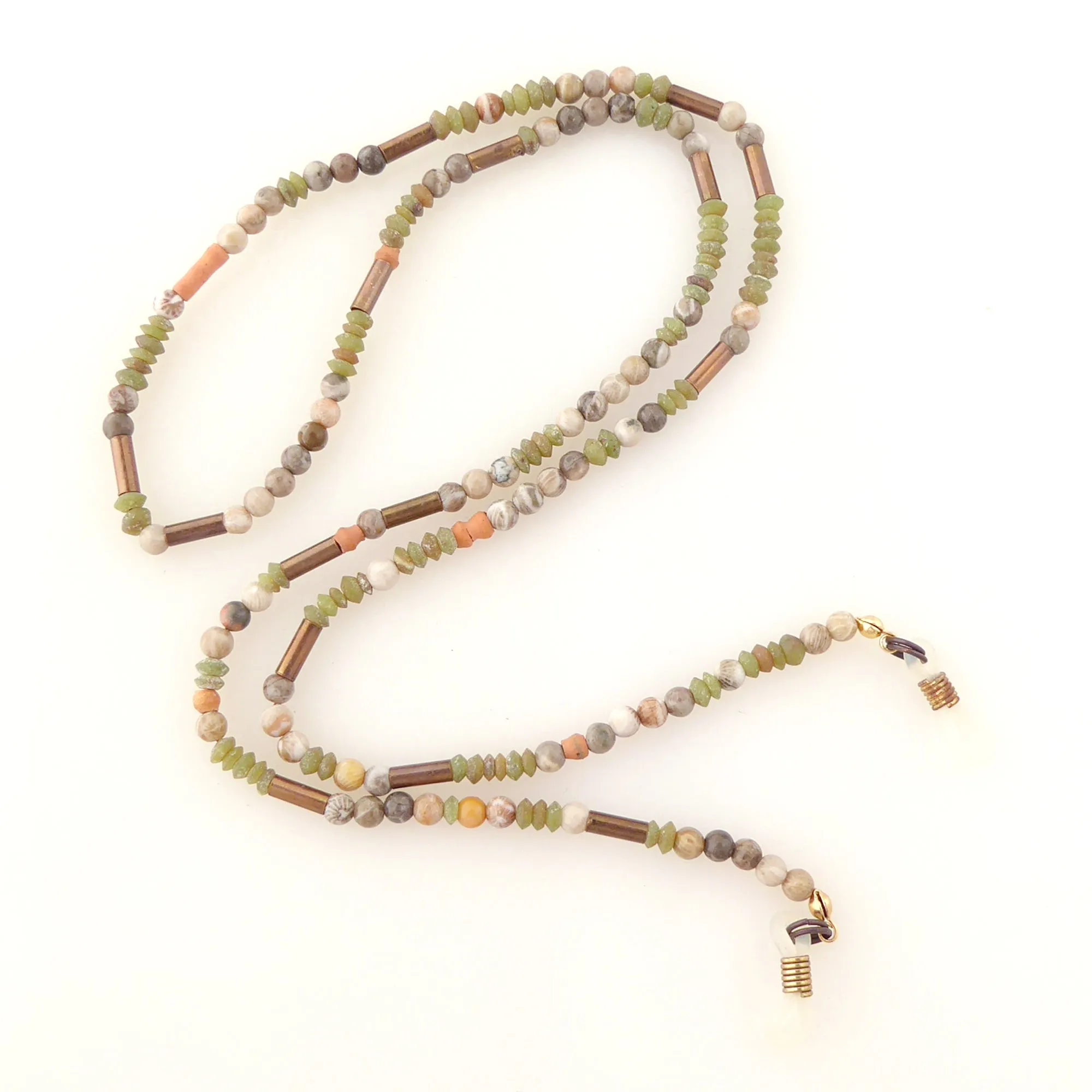 Serpentine and fossilized coral eyeglass chain holder