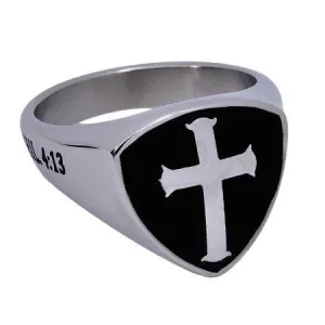 Shield Cross Ring, "Christ My Strength"