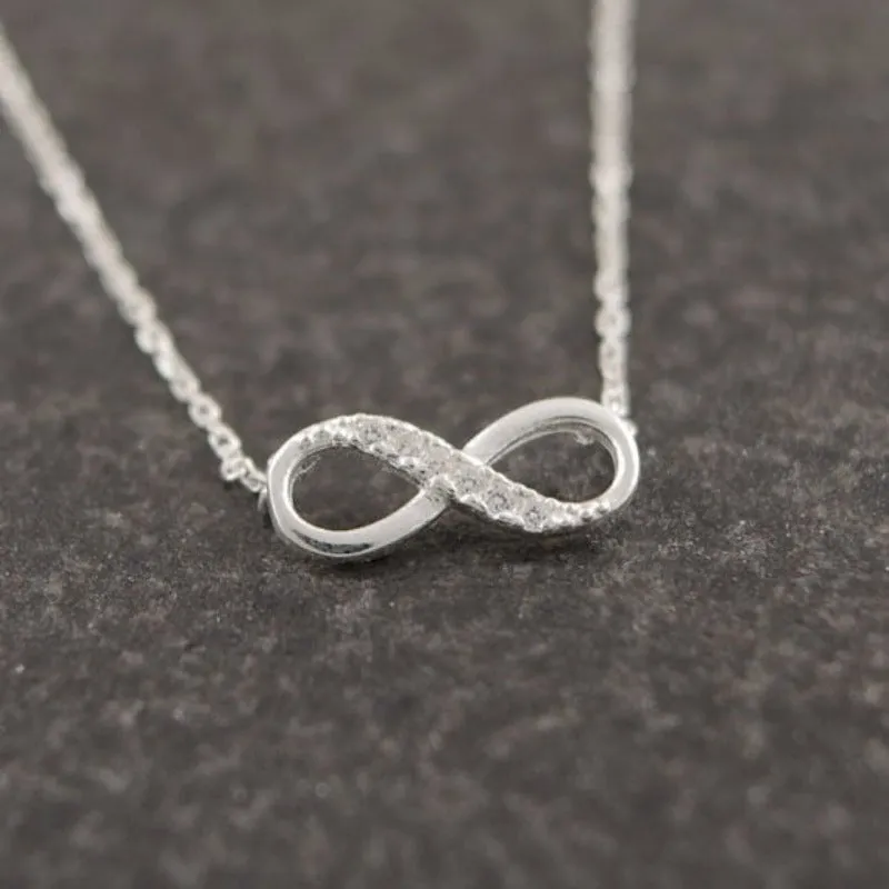 Shiny Infinity Silver Pendant Necklace Long Link Chain For Women Jewelry