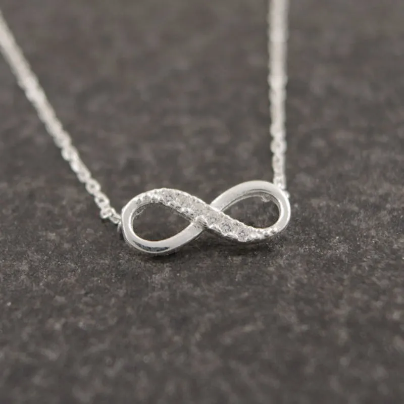 Shiny Infinity Silver Pendant Necklace Long Link Chain For Women Jewelry