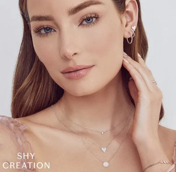 Shy Creation 14K White Gold Diamond Pave Heart Necklace
