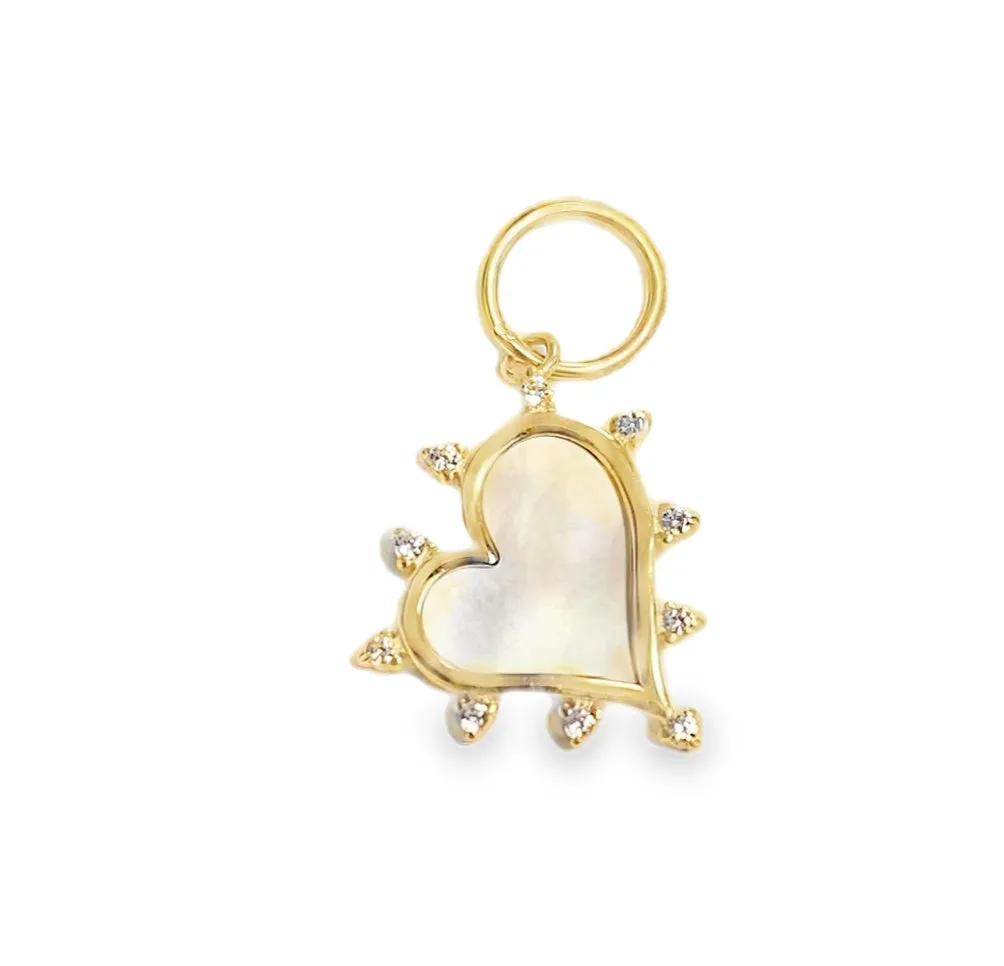 Sideways Mother of Pearl Heart with Halo Cubic Zirconia Pendant