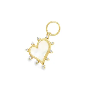Sideways Mother of Pearl Heart with Halo Cubic Zirconia Pendant