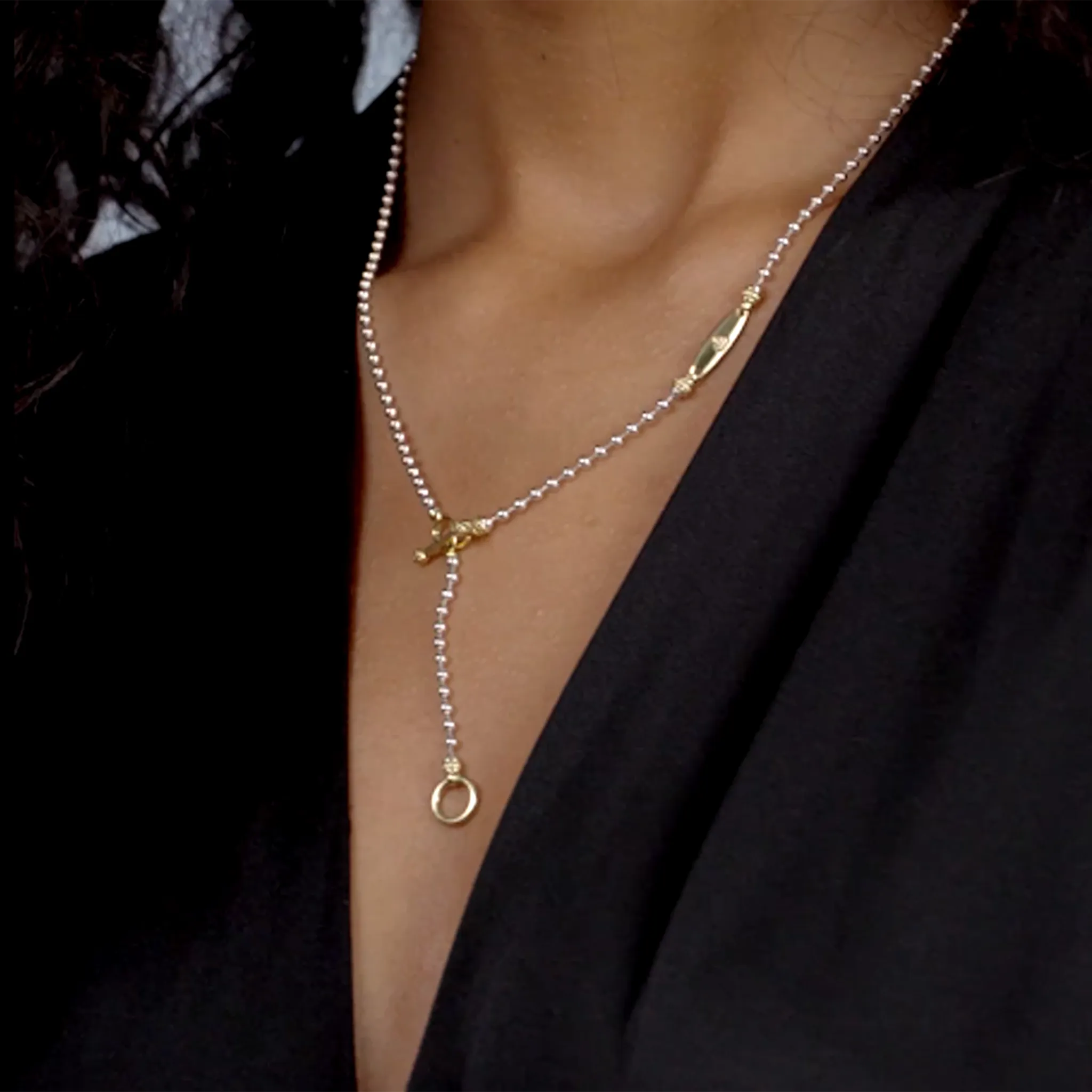 Signature Caviar Two-Tone Beaded Toggle Necklace