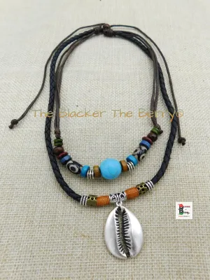 Silver Cowrie Boho Jewelry Leather Adjustable Necklace Jewelry