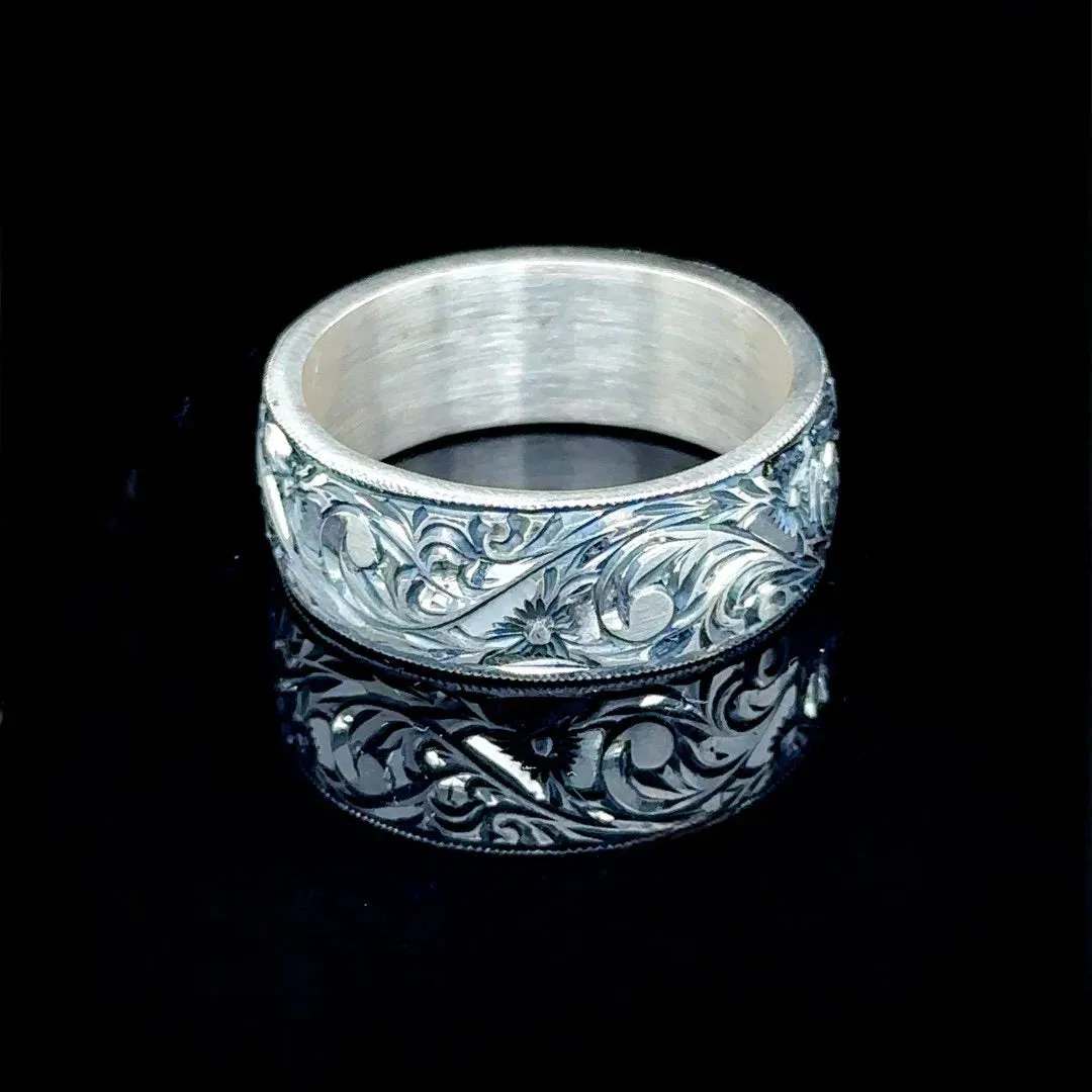 Silver Engraved Handmade Wedding Band Ring