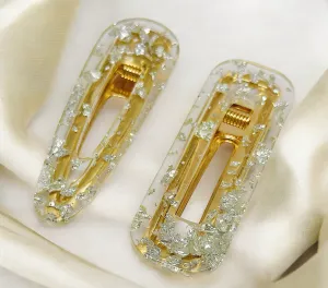 Silver flecks glitter resin hair clips