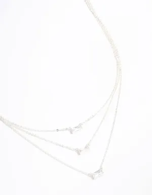 Silver Plated Cubic Zirconia Baguette Layered Necklace