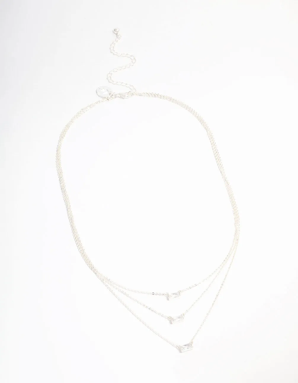 Silver Plated Cubic Zirconia Baguette Layered Necklace