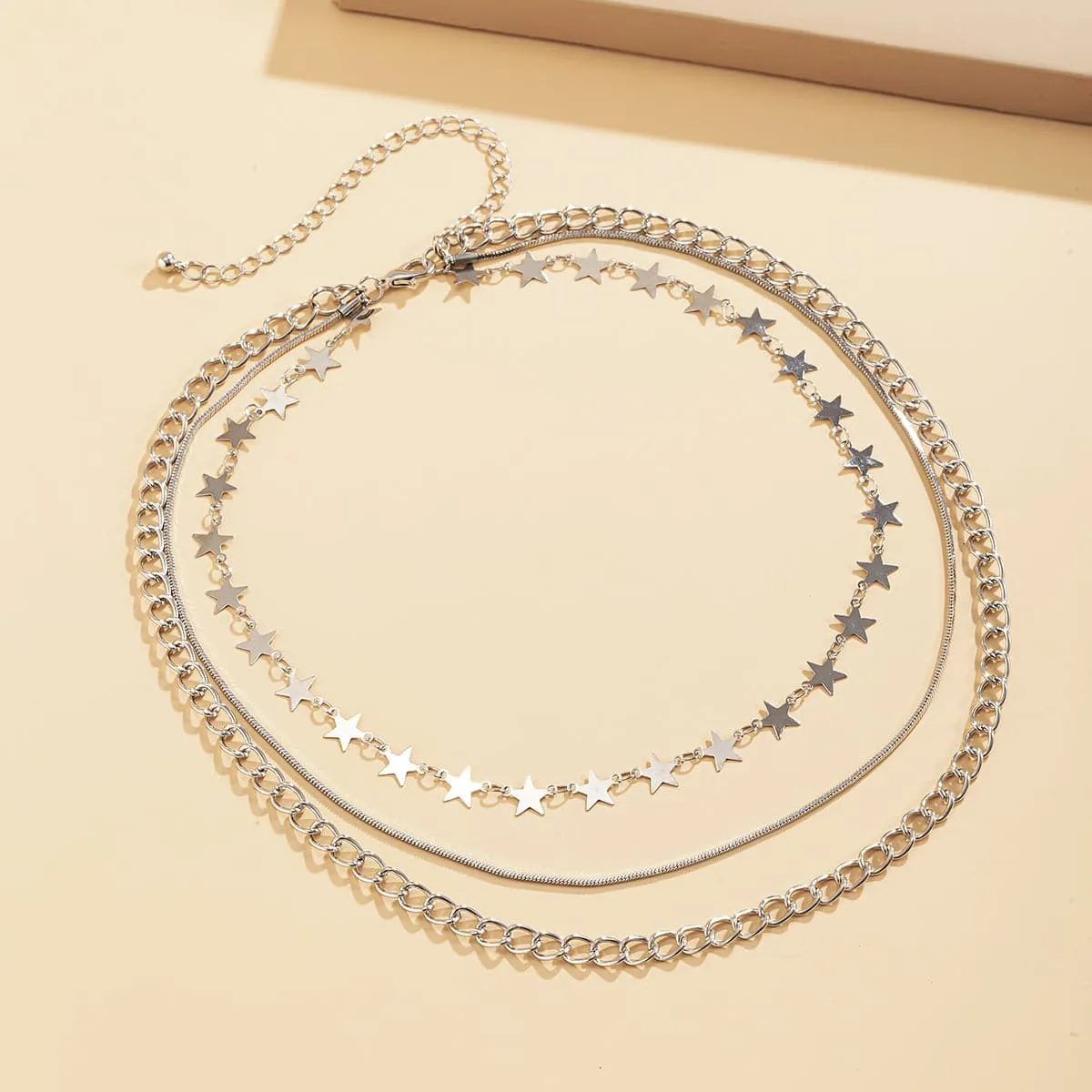 Silver-Plated Linking Star Layered Necklace