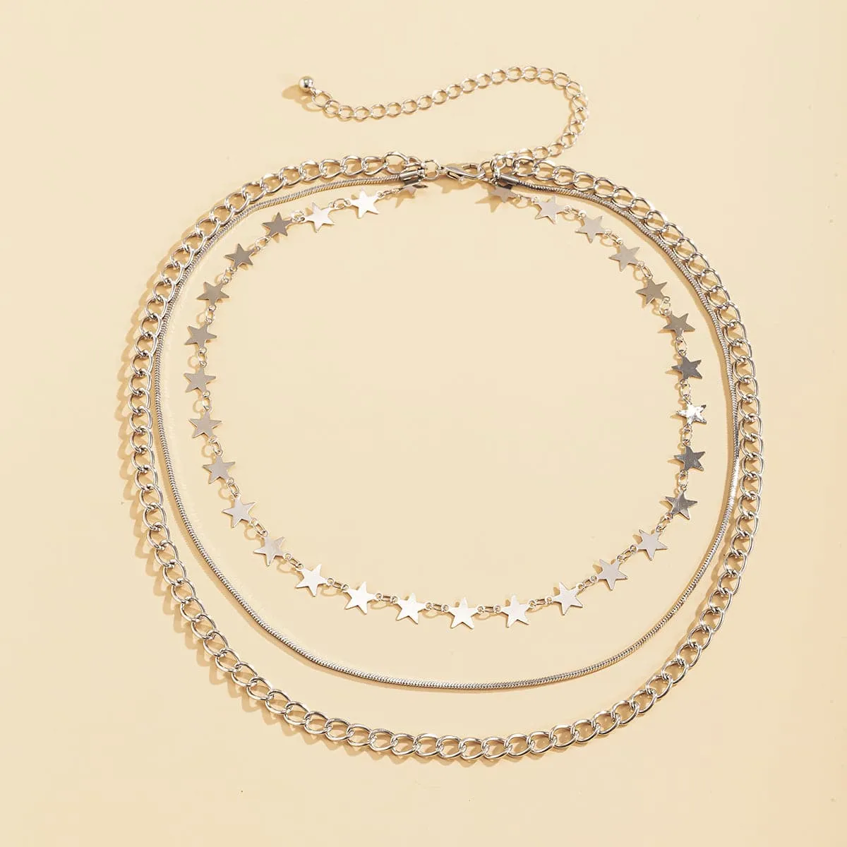 Silver-Plated Linking Star Layered Necklace