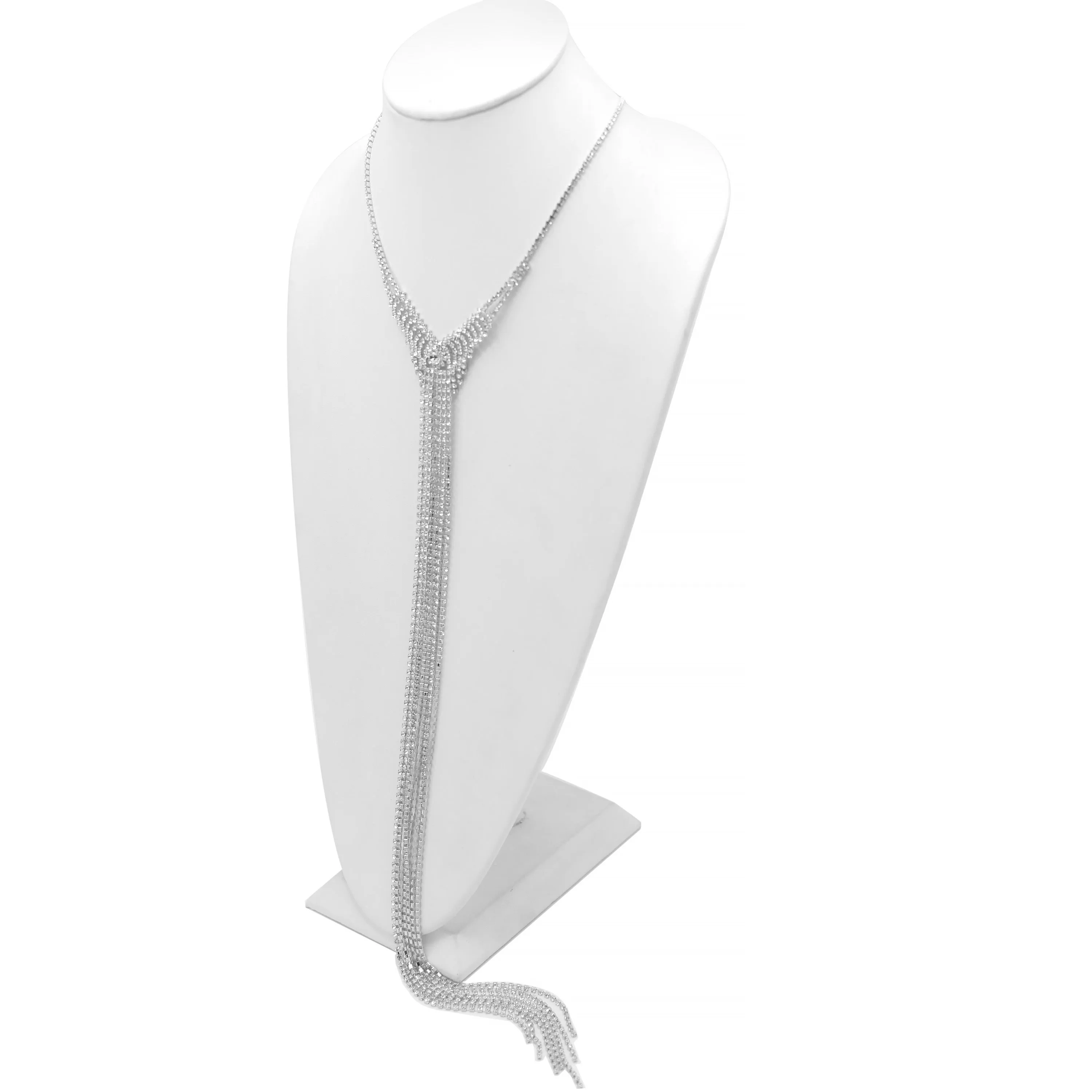 SILVER RHINESTONE MULTI LAYERED 48" INCH LONG TASSEL NECKLACE#SQXX9122603S (KB9)