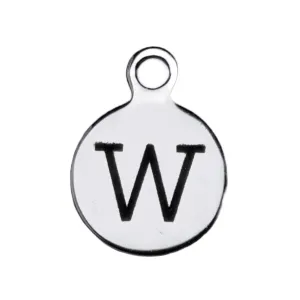 Silver Round Initial Charm - Letter W